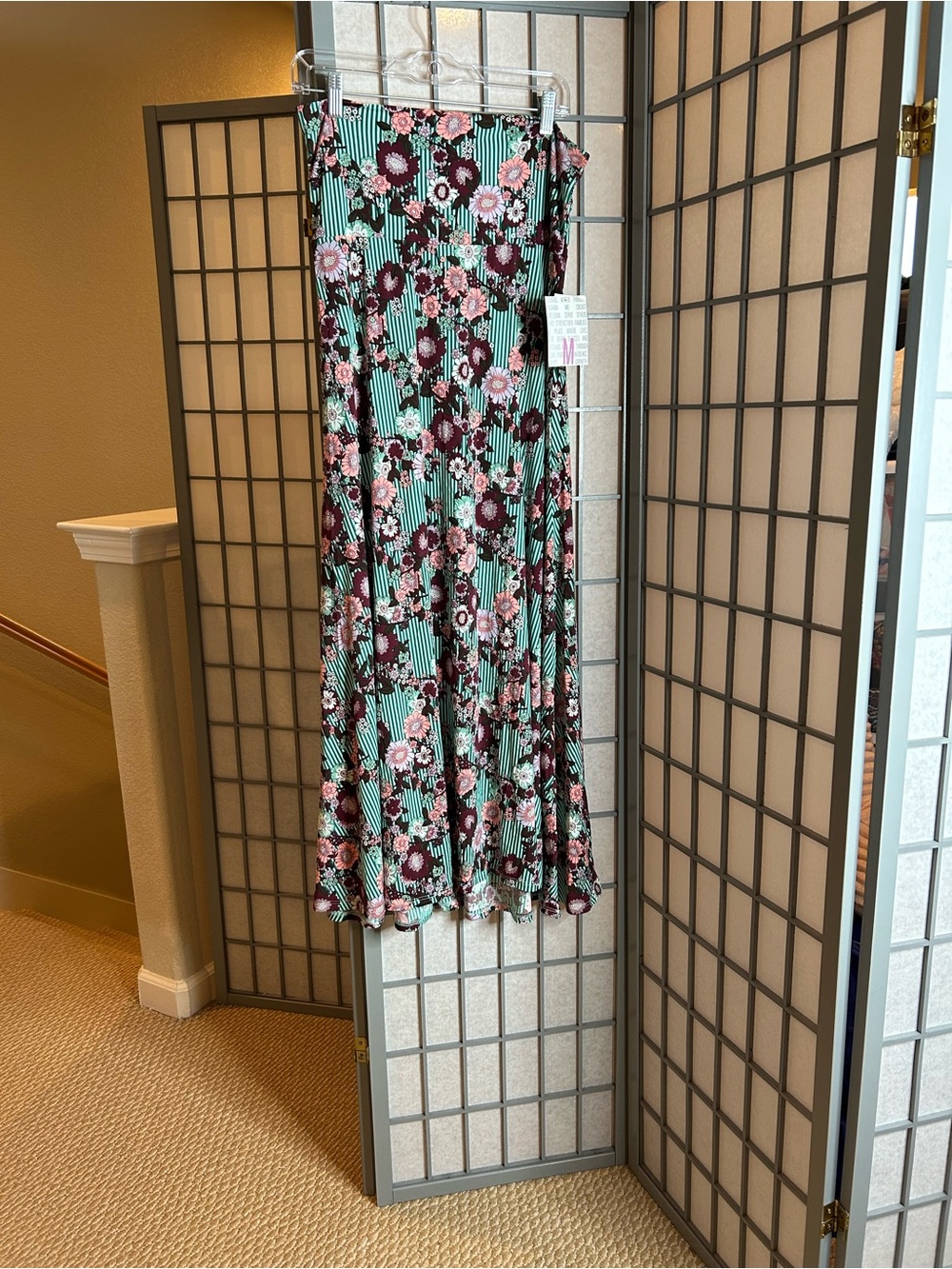 NWT LuLaRoe Floral Stripe Maxi Skirt - Mint, Pink & Burgundy